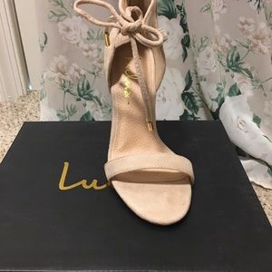 Suede open toe heels